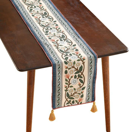 Designer Vintage Linen Table Runner, Floral Pattern, Dining Table, Thanksgiving by Isaennehomedecoration