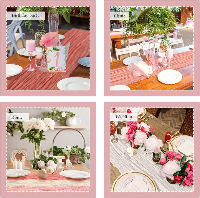 12 Pcs Gradient Pink Cheesecloth Gauze Table Runners | Boho Wedding Decor - Image 5