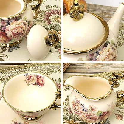fanquare 15 Pieces British Porcelain Tea Set, Floral Vintage China Coffee Set - Image 3