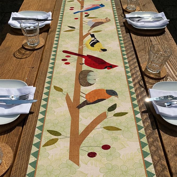 Seliem Summer Tree Branches Birds Table Runner, Cardinal Home Kitchen | Dining by Seliem