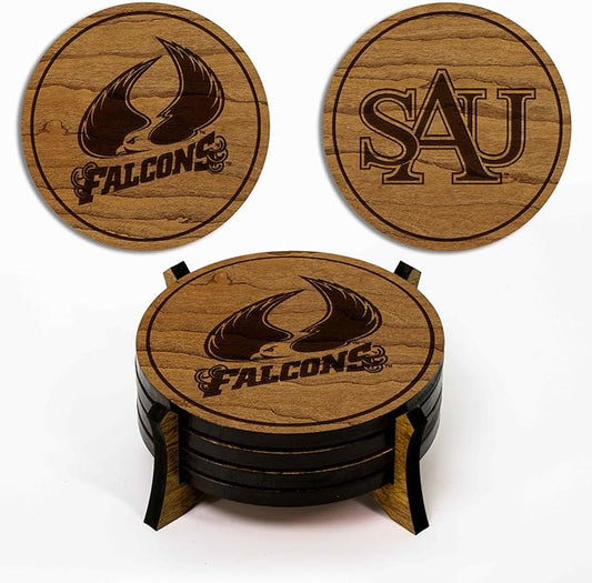 LazerEdge Saint Augustine's Falcons Wooden Coaster Set - Cherry Wood - Officially Licensed Product - 4-Pack