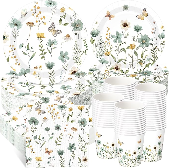 250 Pcs Wildflower Party Decorations Include Spring Summer Floral Paper Plates by Ziliny