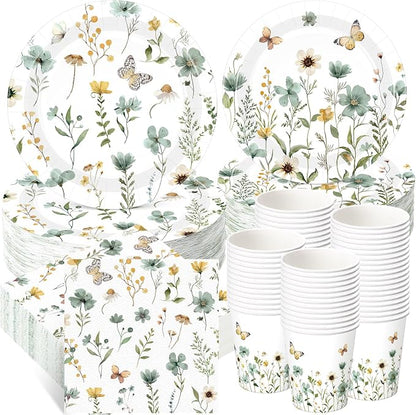 250 Pcs Wildflower Party Decorations Include Spring Summer Floral Paper Plates by Ziliny