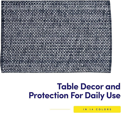 Sweet Home Collection 100% Cotton Placemats for Dining Room Rectangle Two Tone Woven Fabric 13" x 19" Soft Durable Table Mat Set, Set of 4, Navy