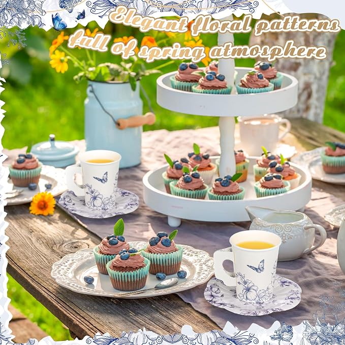 Tioncy 100 Pcs Tea Party Decorations Include 50 Pieces 9 oz Paper Tea Cups - Image 6
