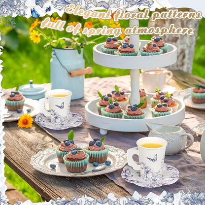 Tioncy 100 Pcs Tea Party Decorations Include 50 Pieces 9 oz Paper Tea Cups - Image 6