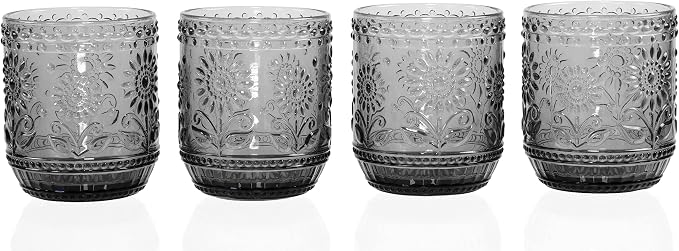 Red Co. Vintage Botanist Drinking Glass Set, Luxurious Floral Embossed - Image 2