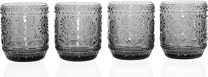 Red Co. Vintage Botanist Drinking Glass Set, Luxurious Floral Embossed - Image 2