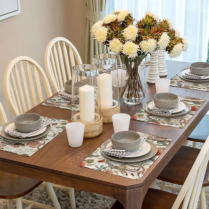 Boho Floral Placemats Set of 4 Vintage Watercolor Flower Decor Place Mats 12x18 Inch Retro Rustic Spring Seasonal Decorative Linen Table Mats for Home Kitchen Dining Party Table Decoration