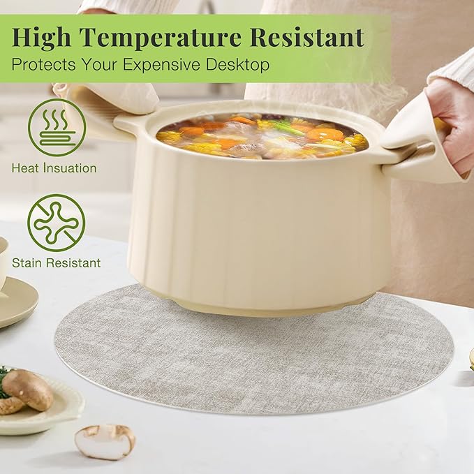 13-Inch Faux Leather Round Placemats Set of 4, Waterproof Anti-Slip Dual Sided Place mats, Heat Resistant Washable Table Mats with Coaster, Suitable for Indoor & Outdoor (4, Black Light Gray)