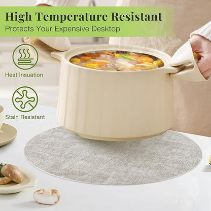 13-Inch Faux Leather Round Placemats Set of 4, Waterproof Anti-Slip Dual Sided Place mats, Heat Resistant Washable Table Mats with Coaster, Suitable for Indoor & Outdoor (4, Black Light Gray)