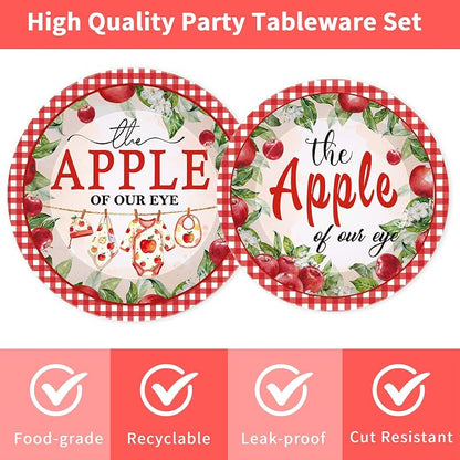 96Pcs Apple of Our Eye Baby Shower Decorations, Watercolor Apple Plates Napkins - Image 3