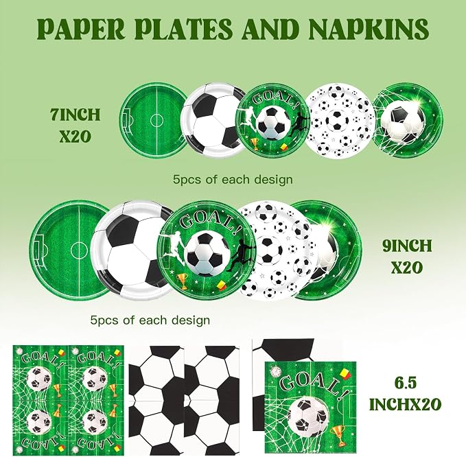 60PCS Soccer Paper Plates and Napkins Party Supply Serves 20 | Disposable - Image 2