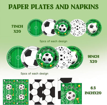 60PCS Soccer Paper Plates and Napkins Party Supply Serves 20 | Disposable - Image 2