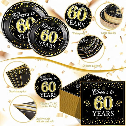 Pickmesh 250 Pcs 60th Birthday Party Supplies Decorations Serve 50 Black Gold - Image 3