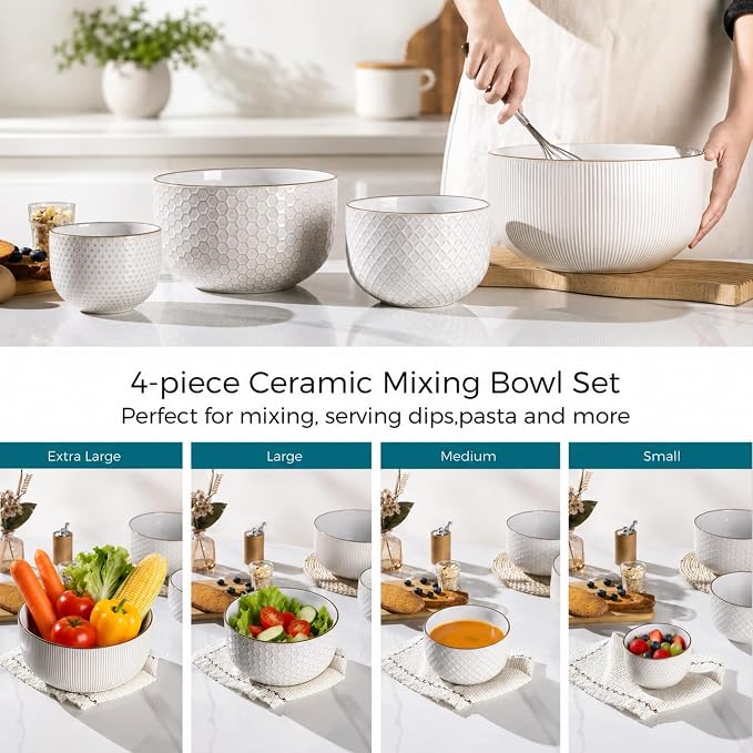 GBhome Ceramic Mixing Bowls Set of 4, Stoneware Nesting Serving Bowls | - Image 7
