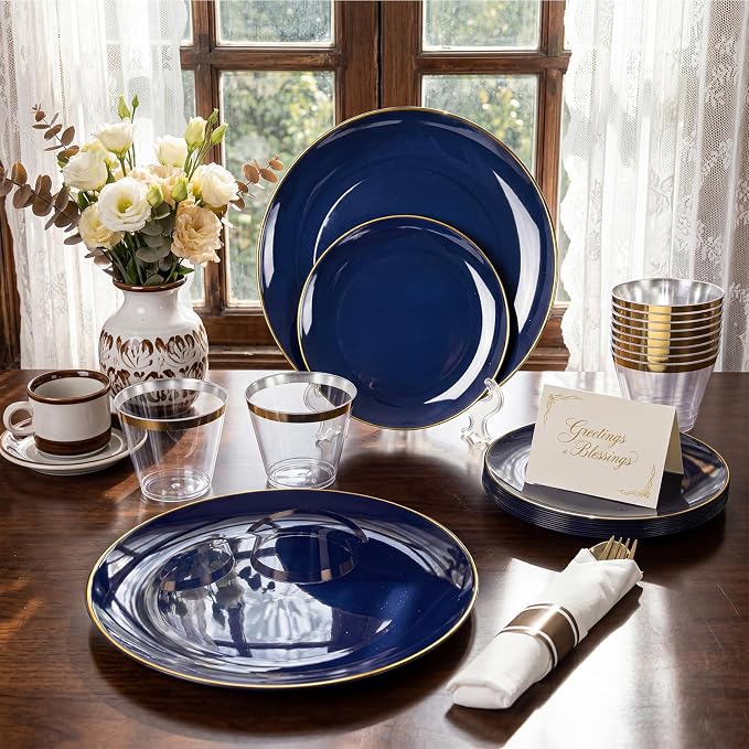 KIRE 175Pcs Blue Plastic Plates - Image 6