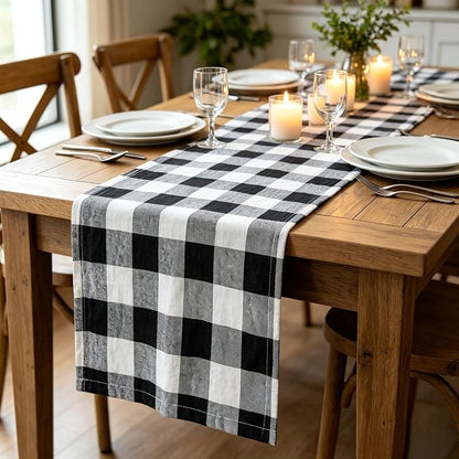 ShinyBeauty Black and White Checkered Table Runner, by ShinyBeauty