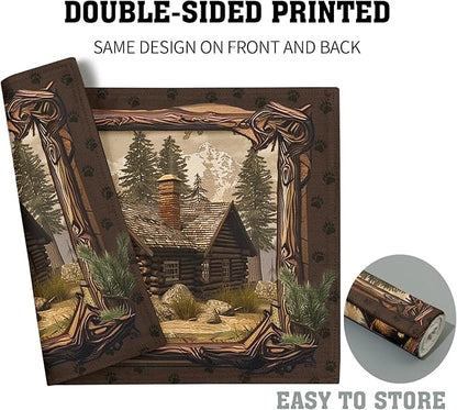 Bear Placemats Set of 4 - Lodge Cabin Place Mats 12x18 Inch Rustic Farmhouse Wild Animal Table Mats Country Woodland Kitchen Mats for Dining Table