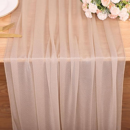 4 Pcs 10FT Champagne Chiffon Table Runners 30x120 Inches Sheer Tulle Boho Table - Image 2