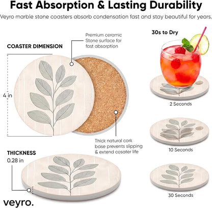 VEYRO Ceramic Coasters Set of 6 or 4 – Absorbent Stone Drink Coasters - Image 5