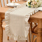 HunnmingRe Ruffle Trim Boho Table Runner Farmhouse Rustic Stripes Scalloped by HunnmingRe