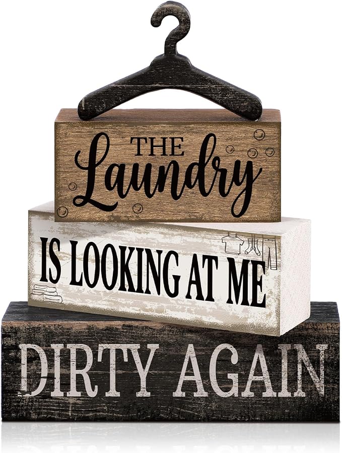 Moucuny 4 Pcs Farmhouse Laundry Room Decor and Accessories Stacked Blocks The by Moucuny