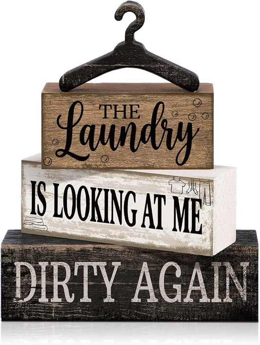 Moucuny 4 Pcs Farmhouse Laundry Room Decor and Accessories Stacked Blocks The by Moucuny