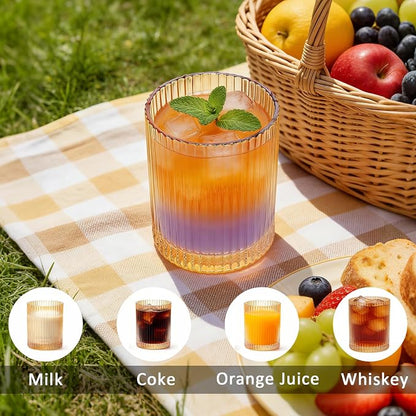 14 oz Ribbed Drinking Glasses Set of 6, High Clear Vintage Iced Coffee Cups - Image 5