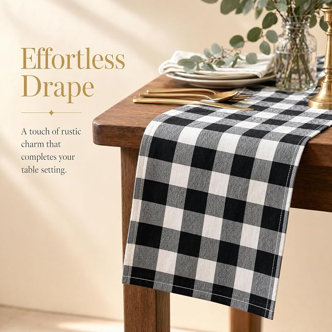 ShinyBeauty Black and White Checkered Table Runner, - Image 4