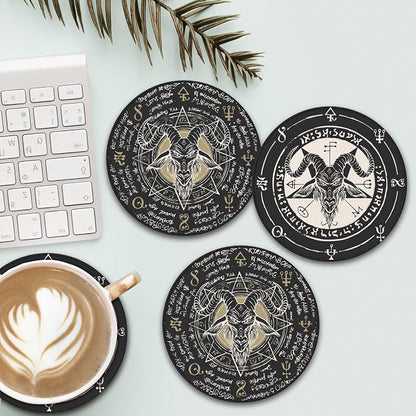 Satanic Goat Star Leather Drinks Coasters - Image 3