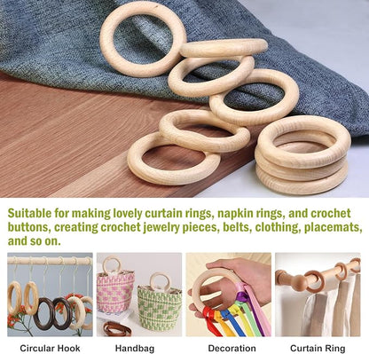 FoDau770 5pcs Natural Beech Wooden Rings, Unfinished Solid Wood Rings Heavy - Image 7