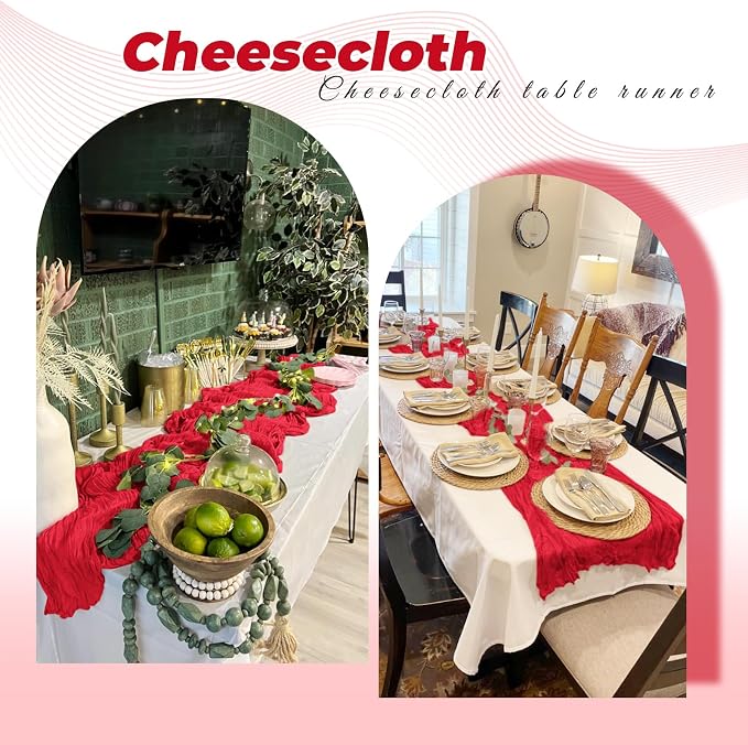 6 Pack Red Cheesecloth Table Runner 20 x 120 Inch Gauze Table Runner Fabric - Image 5