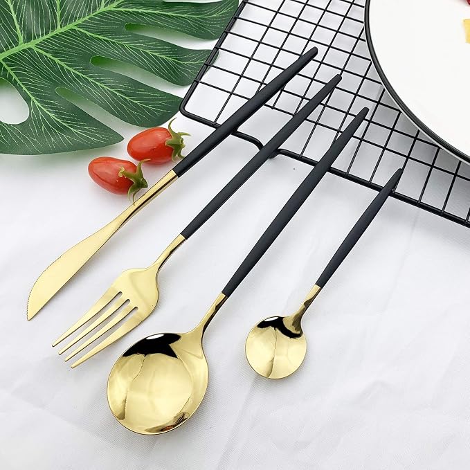 JASHII Flatware Serving Set 24 Piece, Stainless Steel Silverware Set, Titanium - Image 6