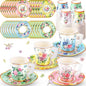 SUMMORO 160 Pcs Floral Paper Tea Cups and Saucers 7 OZ Disposable Paper Tea Cups by SUMMORO
