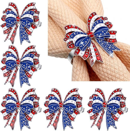 Geiserailie 6 Pieces Patriotic Napkin Rings 4th of July Bow Napkin Ring Holder by Geiserailie