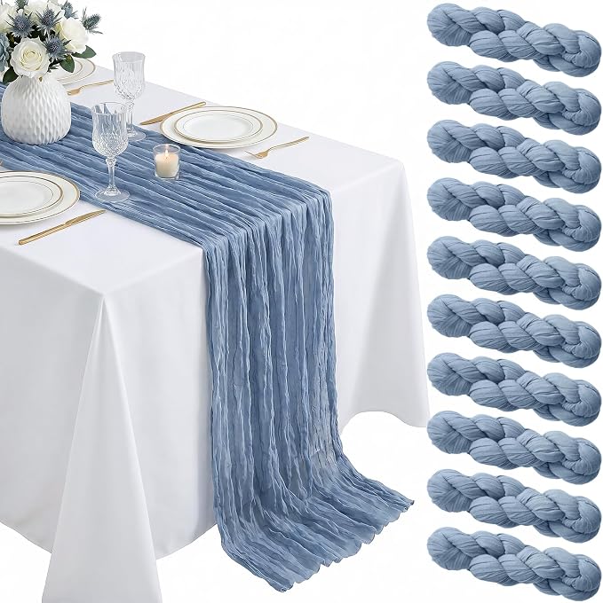 10 Pack Dusty Blue Table Runner 10FT Gauze Cheesecloth Table Runner | 21x120 by Dugpit
