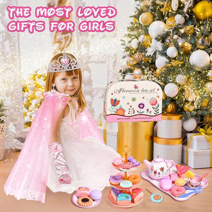 Tea Party Set for Little Girls, Princess Cape & Jewelry, Carrying Case - Image 6