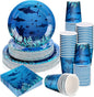 200 Pieces Party Supplies Tableware Set Patterns Printed Plates Napkins Cups Table Decorations for Baby Shower Birthday Party (Sea Style)