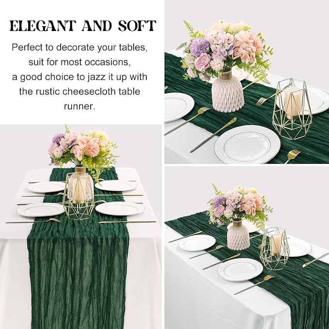 6 Pieces Dark Green 10FT Cheesecloth Table Runner Boho Gauze Fabric Table - Image 3