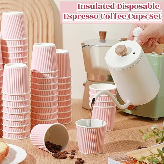 Yaomiao 200 Pcs 4 oz Disposable Espresso Coffee Cups Ripple Corrugated Paper - Image 4