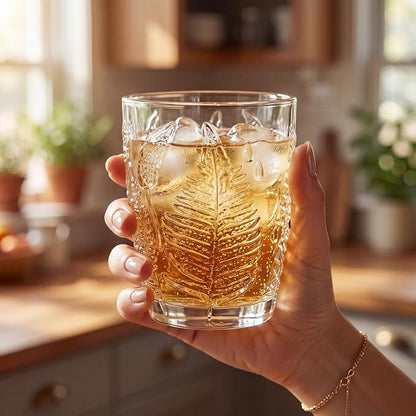 Clear Drinking Glasses Set of 4, 10 oz Glass Cups, Vintage Fern Glassware | - Image 4