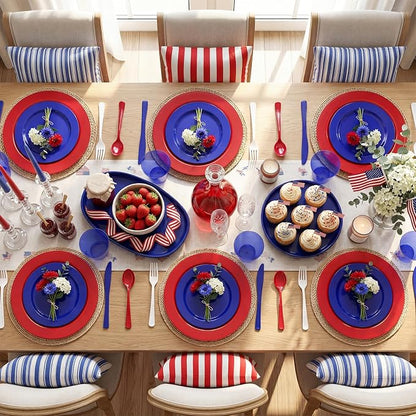 KIRE 150PCS 4th of July Plates & Red White Blue Disposable Plastic Silverware - Image 10