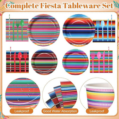 450 Pcs Mexican Serape Party Tableware Set Fiesta Decorations Taco Bar Paper - Image 3