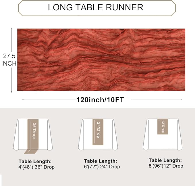 Snowkingdom 10 Ft Fall Thanksgiving Table Runner Terracotta Rust Cheesecloth - Image 4