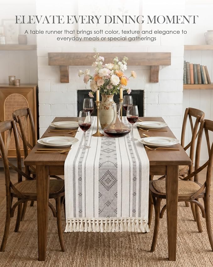 Table Runner, 13.8 x 72 Inch, Thick Jacquard Woven | Stain & Wrinkle Resistant - Image 3
