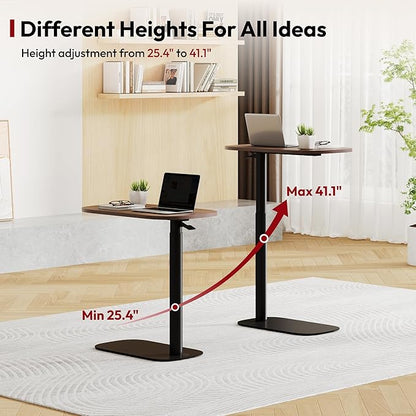 SANODESK Small Standing Desk Pneumatic Height Adjustable Small Sit Stand Desk Laptop Desk Overbed Table Computer Cart for Home Office Computer Workstations(23.6" W x 13.8" D,Black Walnut)