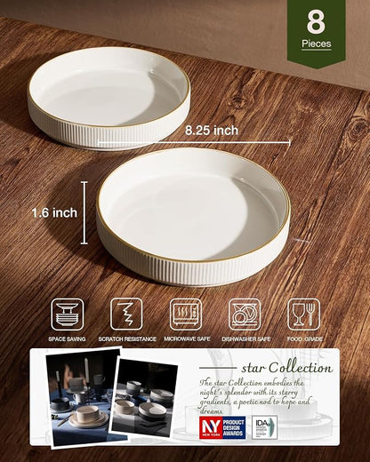 famiware Star 8.25" Pasta Bowls Set of 8, Bowl Plates, Salad Bowls - Image 2