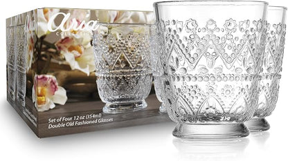 Set of 4 Whiskey Glasses Vintage Textured Hobnail Double Old Fashioned Drinkng - Image 2