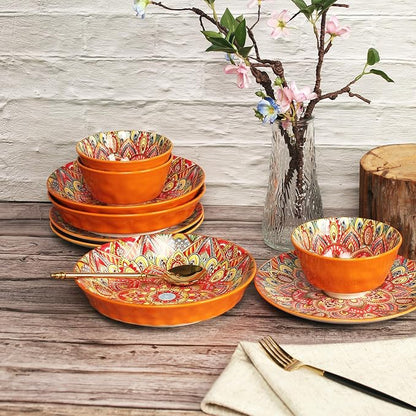 YA JU Mandala Dinnerware Sets Serves 4, Buffet Dinnerware, Boho Plates and - Image 3